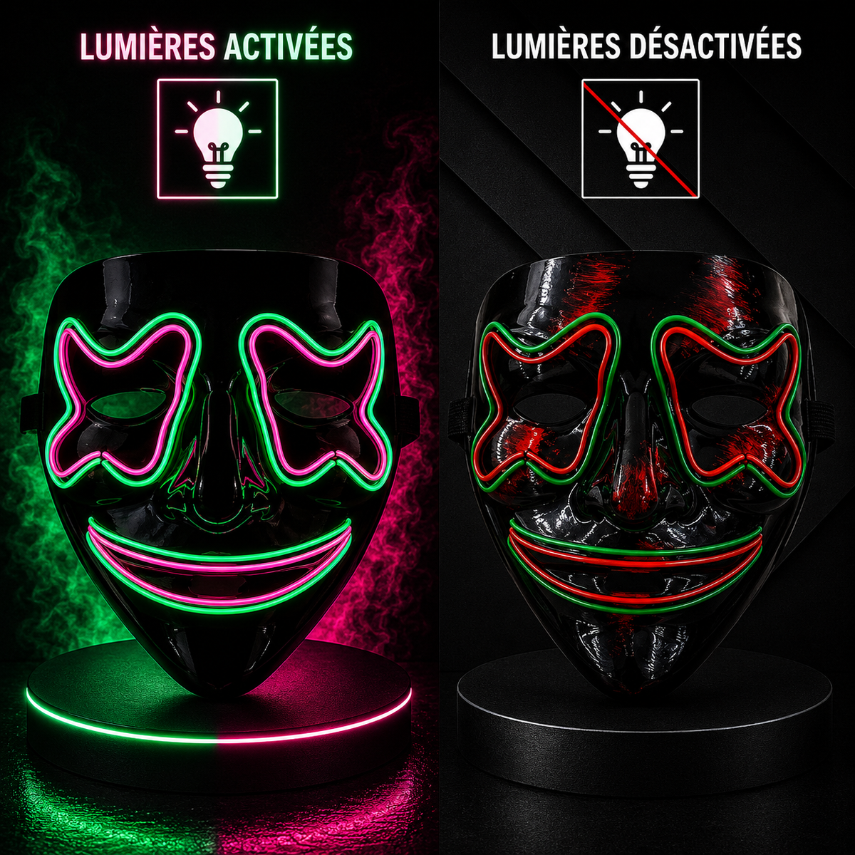 Le Masque Néon – Masque LED Halloween 13 Couleurs