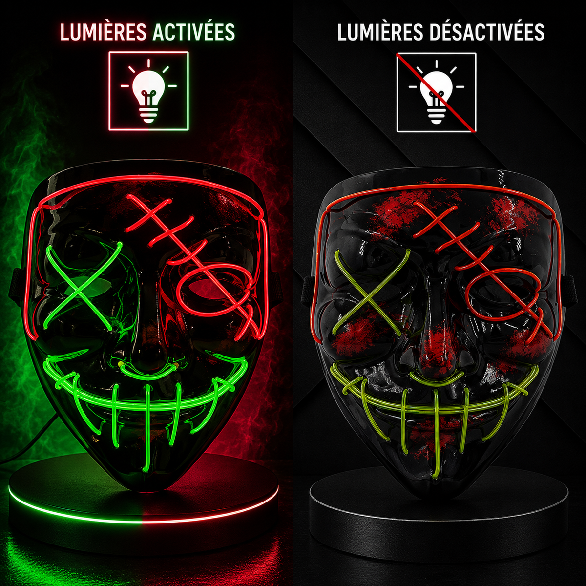 Le Masque Néon – Masque LED Halloween 13 Couleurs